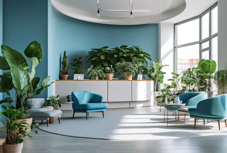 Modern indoor space with greenery
