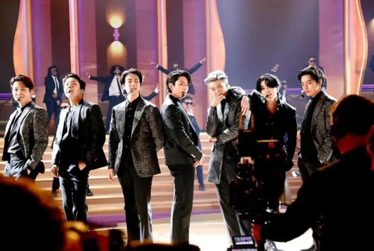 BTS performing on Grammy stage
