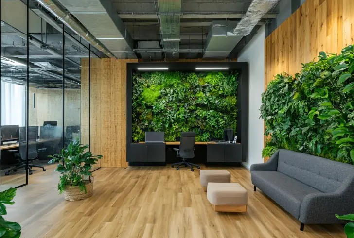 Indoor space with fake greenery